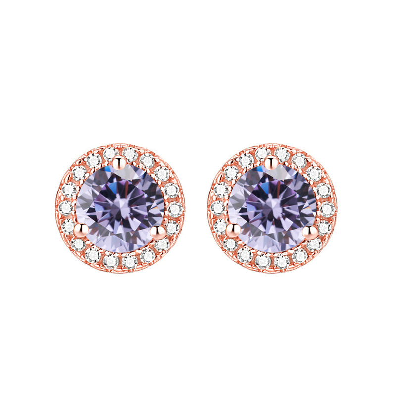 925 Sterling Silver Round Birthstone Stud Earrings – Zodiac-Inspired Zircon Jewelry Collection