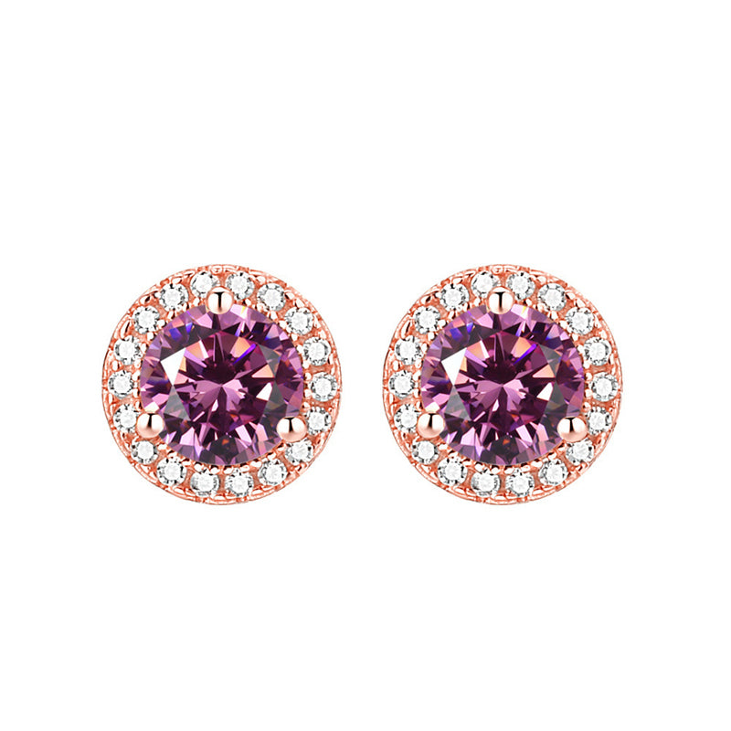 925 Sterling Silver Round Birthstone Stud Earrings – Zodiac-Inspired Zircon Jewelry Collection
