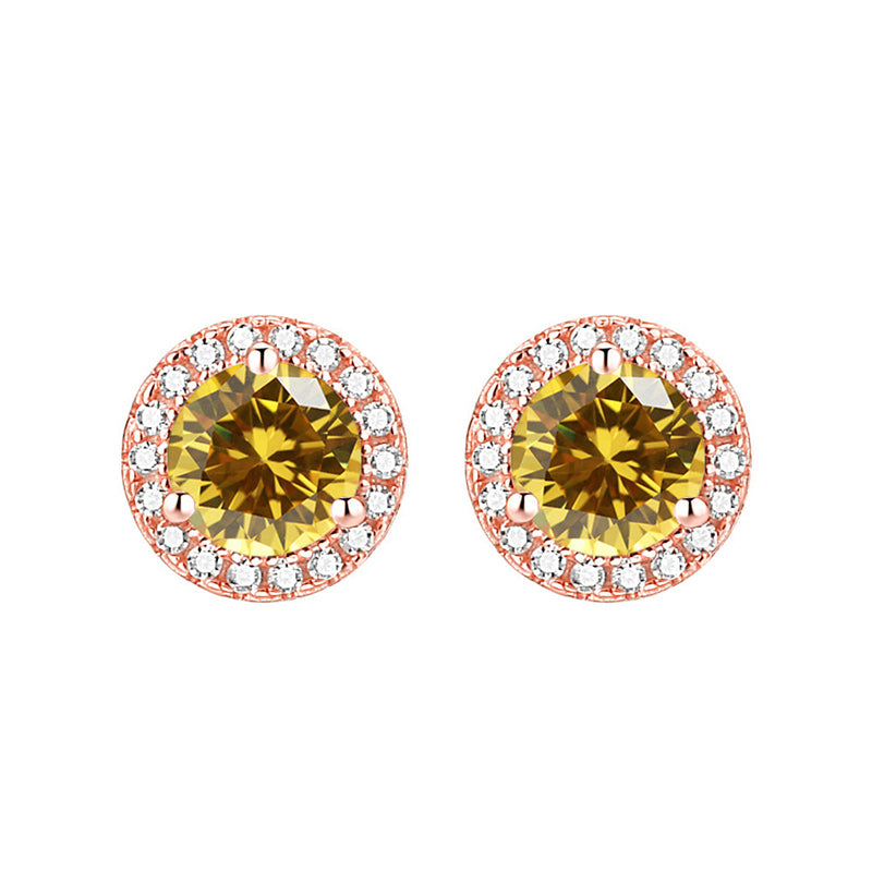 925 Sterling Silver Round Birthstone Stud Earrings – Zodiac-Inspired Zircon Jewelry Collection