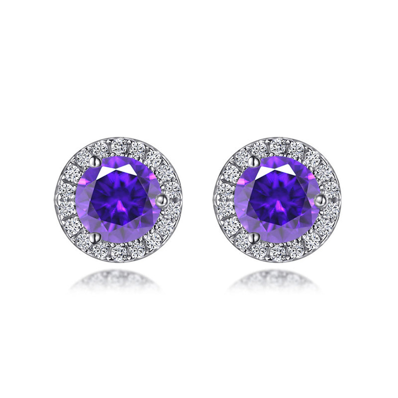 925 Sterling Silver Round Birthstone Stud Earrings – Zodiac-Inspired Zircon Jewelry Collection