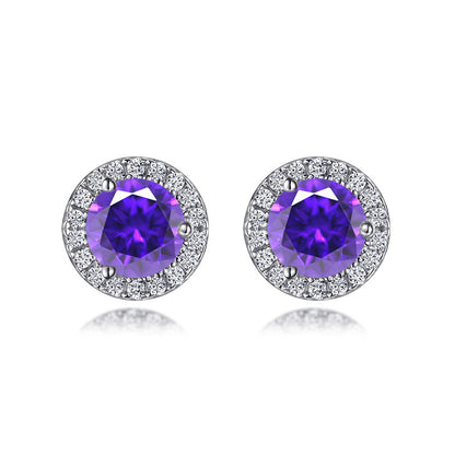 925 Sterling Silver Round Birthstone Stud Earrings – Zodiac-Inspired Zircon Jewelry Collection