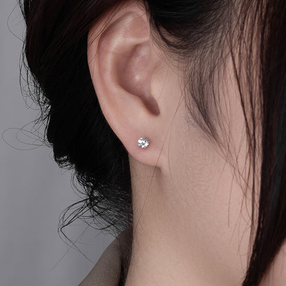 925 Sterling Silver Round Cut Diamond Stud Earrings0.5-0.8g, White/Black/Purple/Champagne CZ Options with Rubber Backs, Unisex Minimalist Jewelry