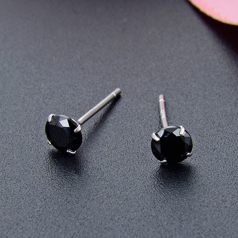 925 Sterling Silver Round Cut Diamond Stud Earrings0.5-0.8g, White/Black/Purple/Champagne CZ Options with Rubber Backs, Unisex Minimalist Jewelry
