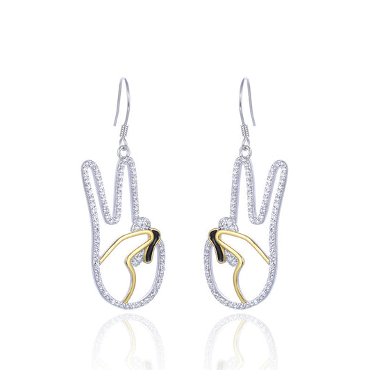 925 Sterling Silver Round Drop Earrings - Korean Style Geometric Dangle Earrings for Women