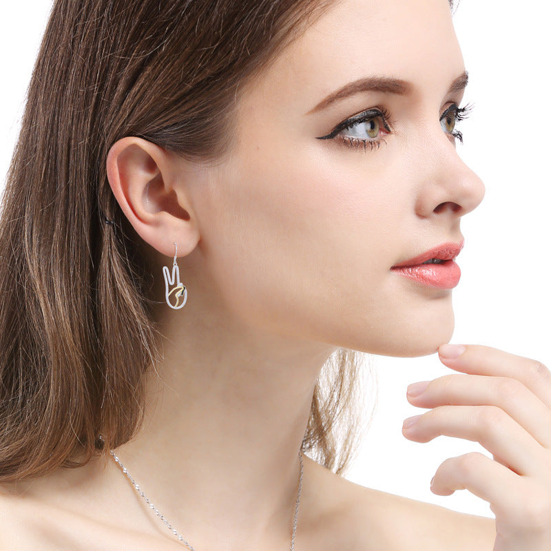925 Sterling Silver Round Drop Earrings - Korean Style Geometric Dangle Earrings for Women