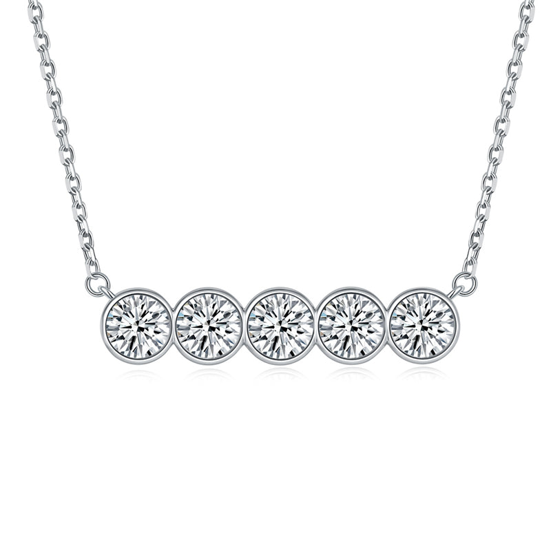 925 Sterling Silver Round Pavé Zircon Pendant Necklace - Minimalist Collarbone Chain