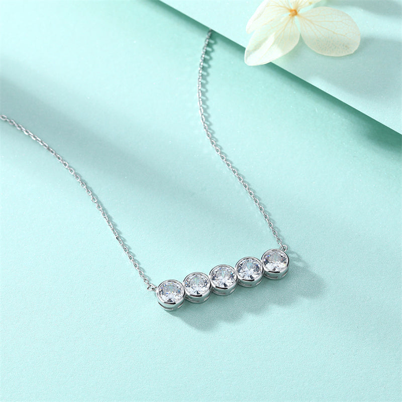 925 Sterling Silver Round Pavé Zircon Pendant Necklace - Minimalist Collarbone Chain