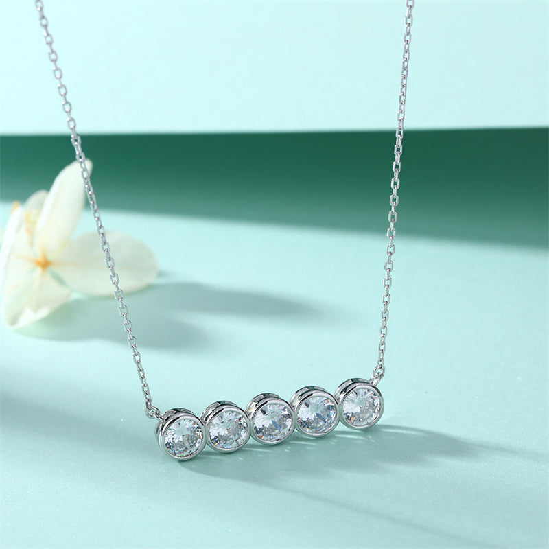 925 Sterling Silver Round Pavé Zircon Pendant Necklace - Minimalist Collarbone Chain