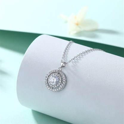 925 Sterling Silver Round Pendant Necklace - Contemporary Micro-Pavé Design