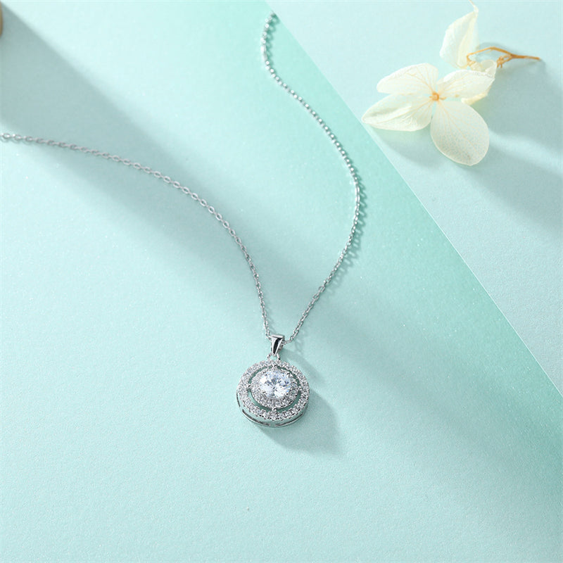 925 Sterling Silver Round Pendant Necklace - Contemporary Micro-Pavé Design