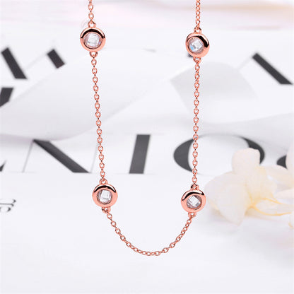 925 Sterling Silver Round Pendant Necklace - Korean Style Short Collarbone Chain