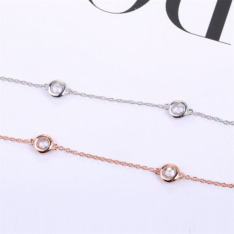 925 Sterling Silver Round Pendant Necklace - Korean Style Short Collarbone Chain