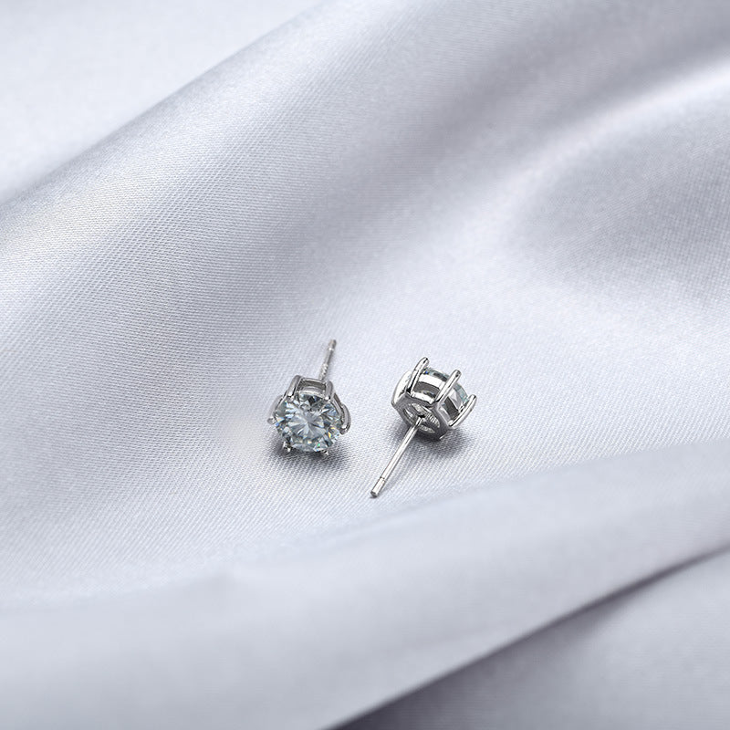 925 Sterling Silver Round Stud Earrings - 0.5ct & 1ct Diamond Simulant Options, Minimalist Everyday Jewelry for Women