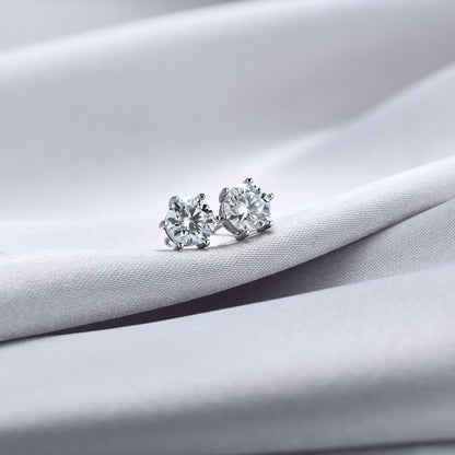 925 Sterling Silver Round Stud Earrings - 0.5ct & 1ct Diamond Simulant Options, Minimalist Everyday Jewelry for Women