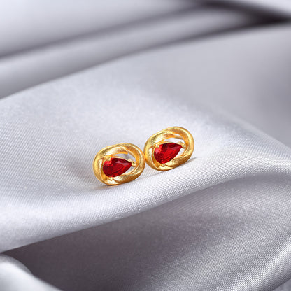 925 Sterling Silver Round Stud Earrings - Electroplated Korean Style Geometric Earrings with Plastic Stoppers