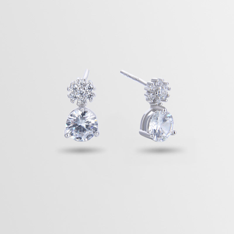 925 Sterling Silver Round Stud Earrings - Korean Style Diamond Accent Geometric Earrings with Plastic Stoppers