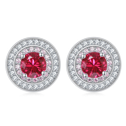 925 Sterling Silver Round Zircon Stud Earrings – Elegant Birthstone Collection