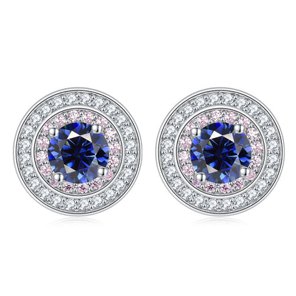 925 Sterling Silver Round Zircon Stud Earrings – Elegant Birthstone Collection