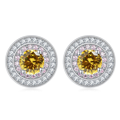 925 Sterling Silver Round Zircon Stud Earrings – Elegant Birthstone Collection