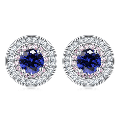 925 Sterling Silver Round Zircon Stud Earrings – Elegant Birthstone Collection