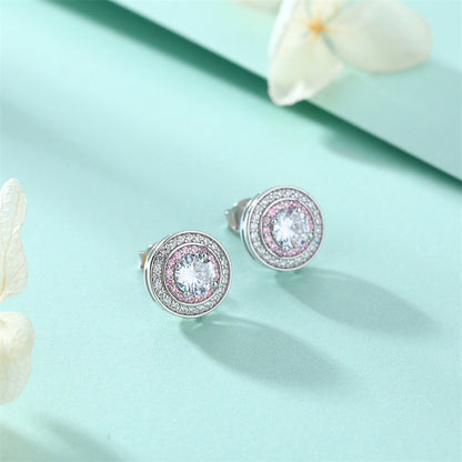 925 Sterling Silver Round Zircon Stud Earrings – Elegant Birthstone Collection