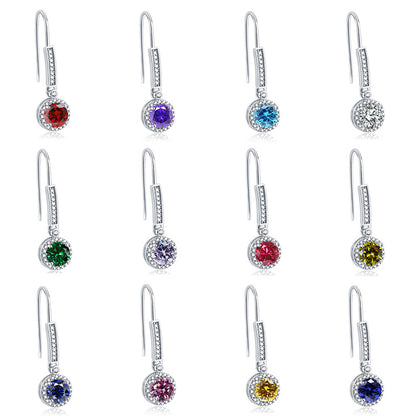 925 Sterling Silver Round Zircon Stud Earrings – Elegant Birthstone Collection in White & Rose Gold