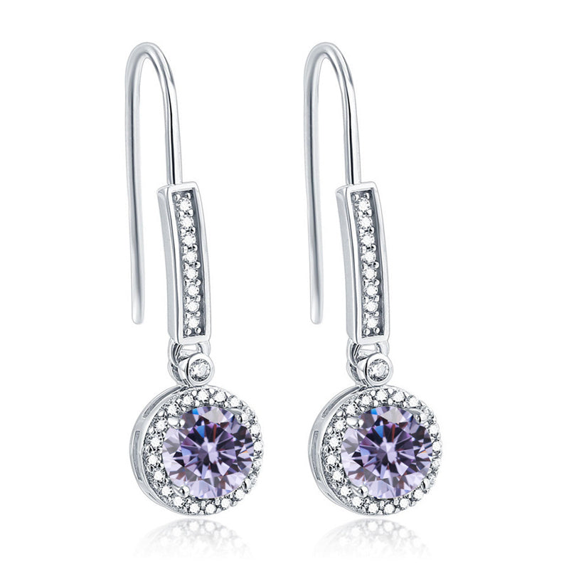 925 Sterling Silver Round Zircon Stud Earrings – Elegant Birthstone Collection in White & Rose Gold