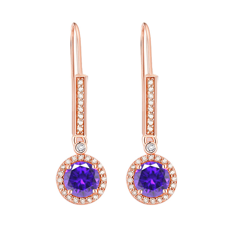 925 Sterling Silver Round Zircon Stud Earrings – Elegant Birthstone Collection in White & Rose Gold