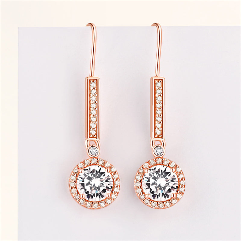 925 Sterling Silver Round Zircon Stud Earrings – Elegant Birthstone Collection in White & Rose Gold