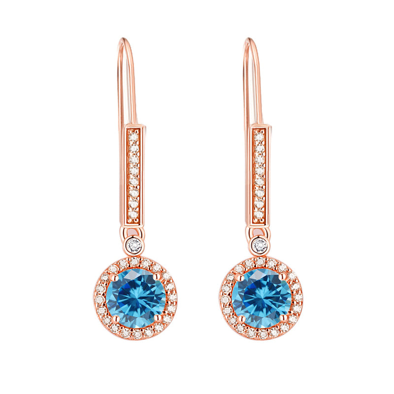 925 Sterling Silver Round Zircon Stud Earrings – Elegant Birthstone Collection in White & Rose Gold