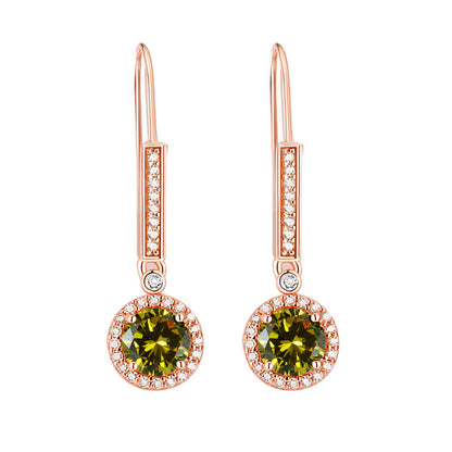 925 Sterling Silver Round Zircon Stud Earrings – Elegant Birthstone Collection in White & Rose Gold
