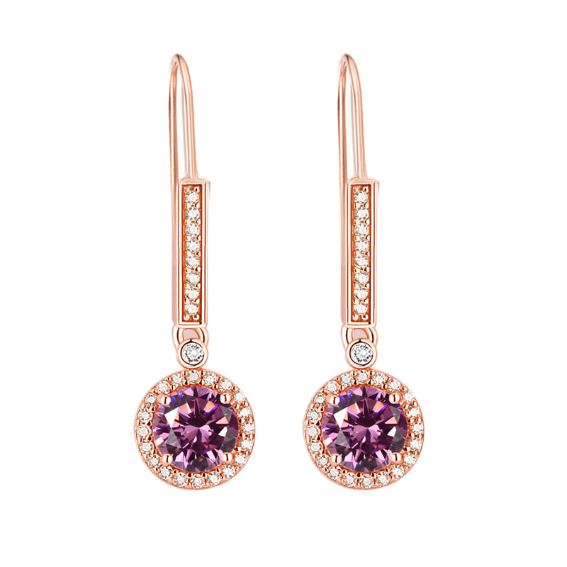 925 Sterling Silver Round Zircon Stud Earrings – Elegant Birthstone Collection in White & Rose Gold