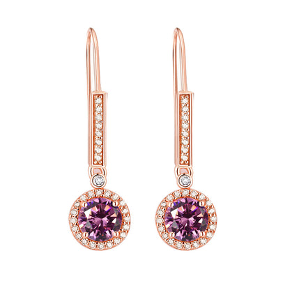 925 Sterling Silver Round Zircon Stud Earrings – Elegant Birthstone Collection in White & Rose Gold