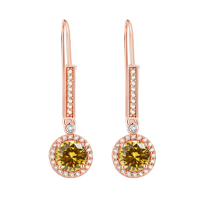 925 Sterling Silver Round Zircon Stud Earrings – Elegant Birthstone Collection in White & Rose Gold