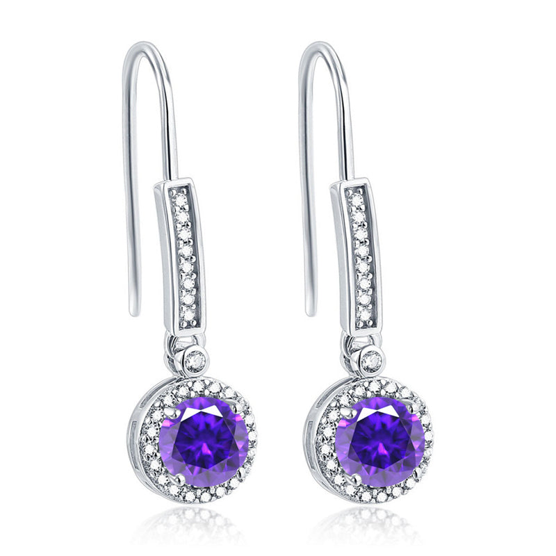 925 Sterling Silver Round Zircon Stud Earrings – Elegant Birthstone Collection in White & Rose Gold