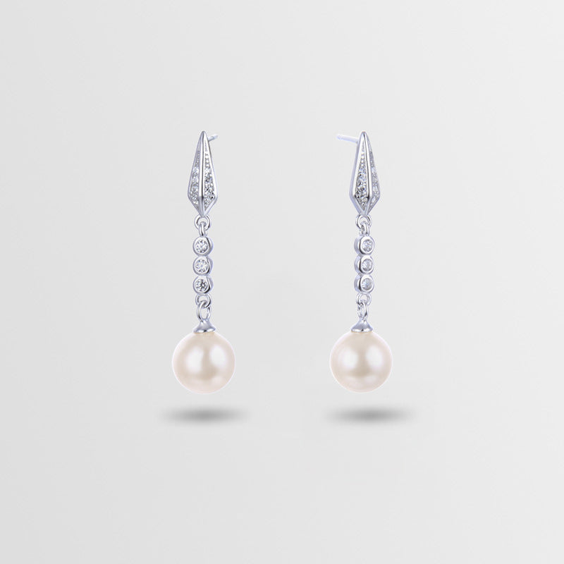 925 Sterling Silver Shell Pearl Drop Earrings-White & Red Geometric Korean Style Dangle Earrings for Women