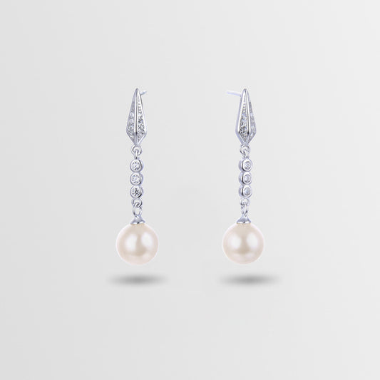 925 Sterling Silver Shell Pearl Drop Earrings-White & Red Geometric Korean Style Dangle Earrings for Women