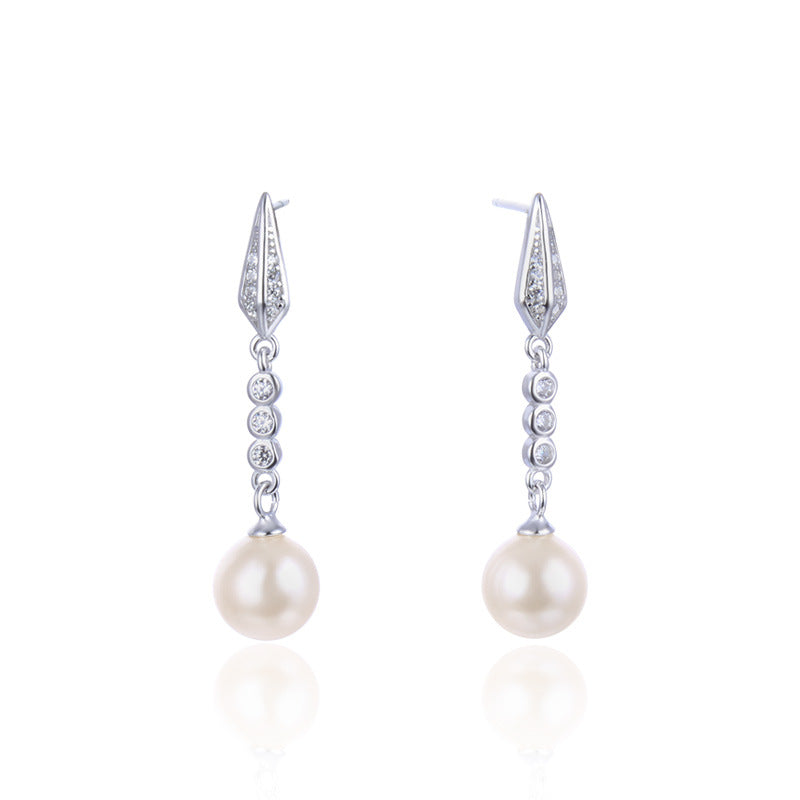 925 Sterling Silver Shell Pearl Drop Earrings-White & Red Geometric Korean Style Dangle Earrings for Women