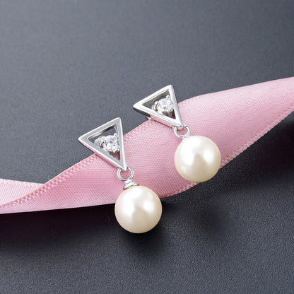 925 Sterling Silver Simulated Pearl Drop Earrings - Korean Style Shell Pearl Dangle Earrings with Plastic Backs