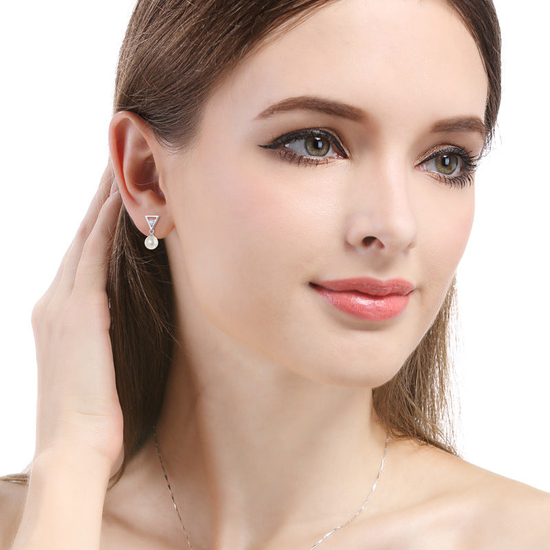 925 Sterling Silver Simulated Pearl Drop Earrings - Korean Style Shell Pearl Dangle Earrings with Plastic Backs