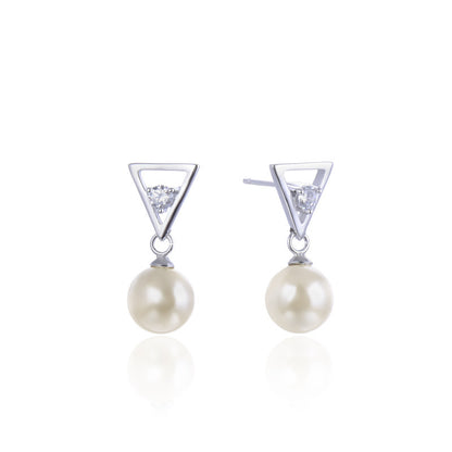 925 Sterling Silver Simulated Pearl Drop Earrings - Korean Style Shell Pearl Dangle Earrings with Plastic Backs