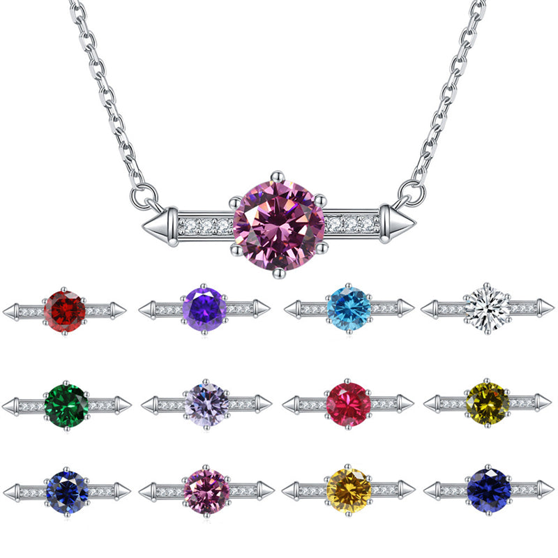 925 Sterling Silver Six-Prong Birthstone Necklace - Contemporary Geometric Pendant