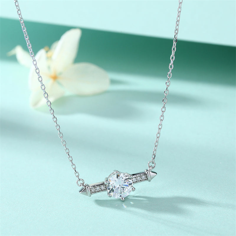 925 Sterling Silver Six-Prong Birthstone Necklace - Contemporary Geometric Pendant