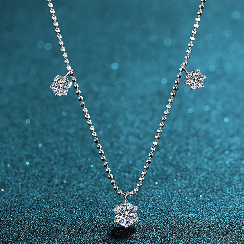925 Sterling Silver Six-Prong Pendant Necklace - 3.2CT Moissanite Starry Sky Chain