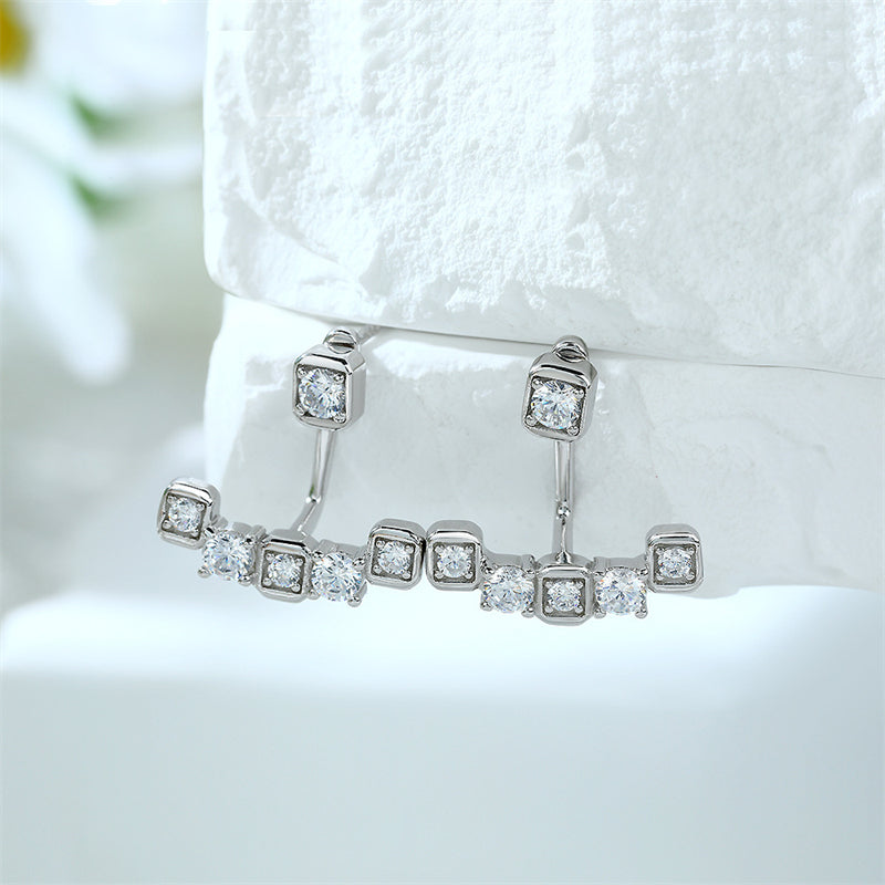 925 Sterling Silver Smile Tassel Earrings for Women Elegant Zircon Star Dangle Earrings White Gold Plated