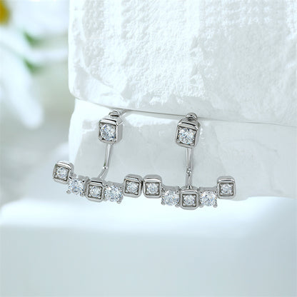 925 Sterling Silver Smile Tassel Earrings for Women Elegant Zircon Star Dangle Earrings White Gold Plated