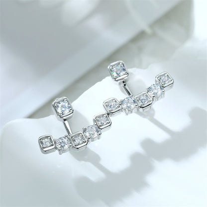 925 Sterling Silver Smile Tassel Earrings for Women Elegant Zircon Star Dangle Earrings White Gold Plated