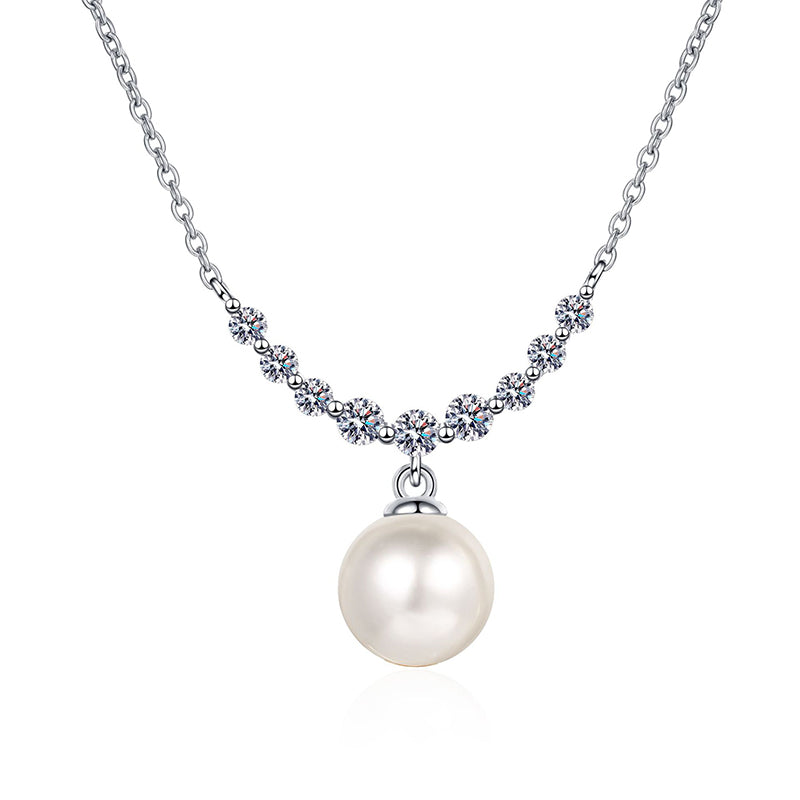925 Sterling Silver Smiley Face Pendant Necklace - 0.36CT Moissanite & 8mm Freshwater Pearl Chain
