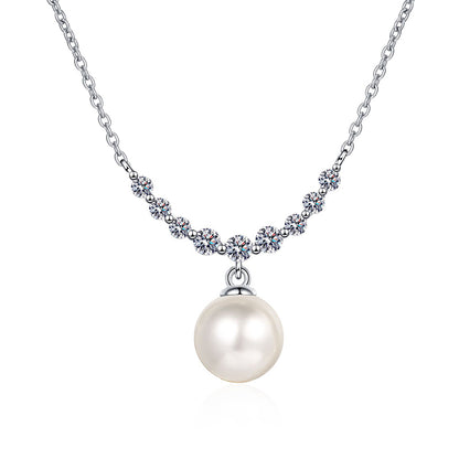 925 Sterling Silver Smiley Face Pendant Necklace - 0.36CT Moissanite & 8mm Freshwater Pearl Chain