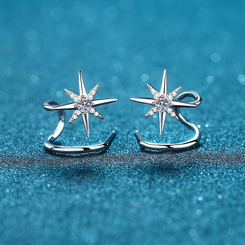 925 Sterling Silver Snowflake Hexagram Stud Earrings - 0.28ct Micro-Pave Moissanite